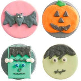 4 décors en sucre pour Halloween : chauve souris, zombie, frankenstein et citrouille