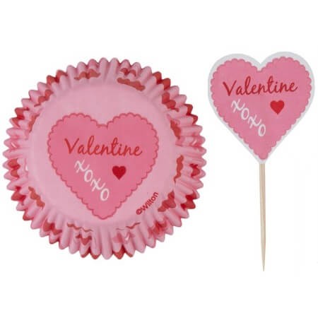 Caissettes et piques Saint Valentin pour cupcakes