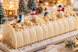 4 décors bonhommes de neige sur une bûche de Noël moderne