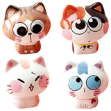 Lot de 4 fèves chats rigolos en porcelaine, modèles assortis aux grands yeux expressifs pour galette des rois