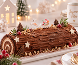 Père Noël et son traîneau 5 cm sur une bûche de Noël