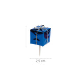 Pique décoratif cadeau de Noël bleu métallisé avec ruban argenté pour gâteau – 2,5 cm