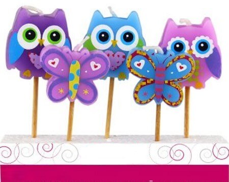 Bougies d'anniversaires chouettes et papillons