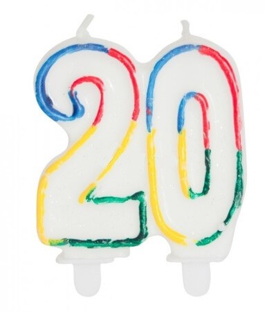 Anniversaire De Vingt Ans, 20 Bougie D'anniversaire En Forme De Numéro Avec  Le Feu Sur Blanc
