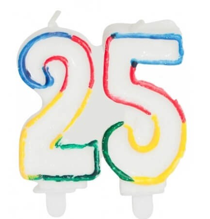 Bougie 25 ans multicolore pour fêtes et anniversaires – Miss Popcake