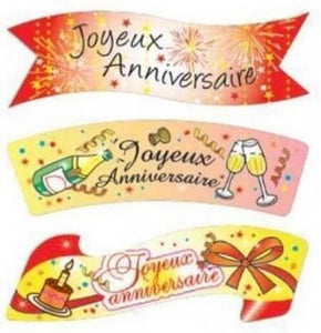 Décor en azyme joyeux anniversaire pour gâteau