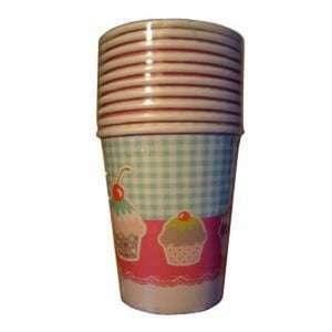 10 gobelets en carton pour une sweet table pour une fête ou un anniversaire. Motifs cupcakes gourmands