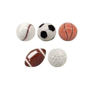 5 fèves en porcelaine pour galette des rois sur le thème du sport